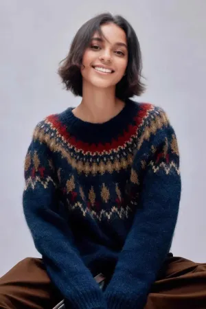 Vintage Cotton Blend Fair Isle Crewneck Sweater