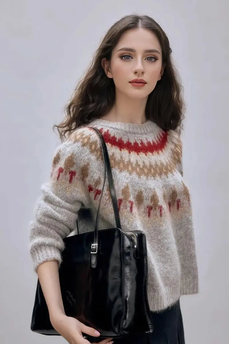 Vintage Cotton Blend Fair Isle Crewneck Sweater
