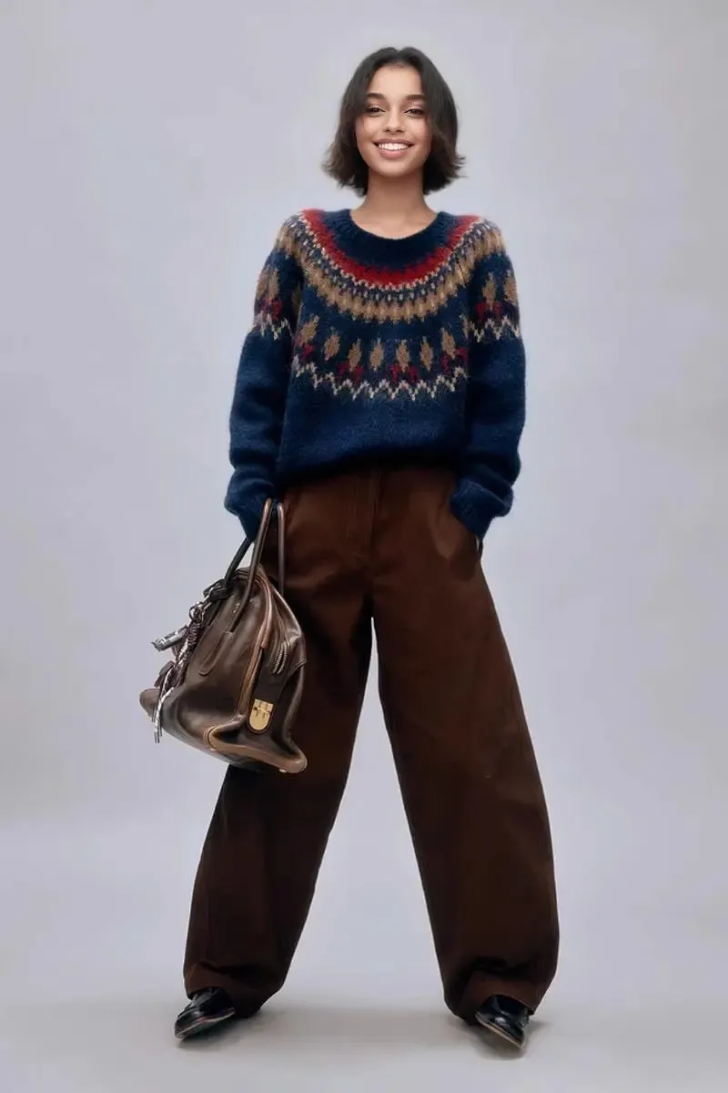 Vintage Cotton Blend Fair Isle Crewneck Sweater