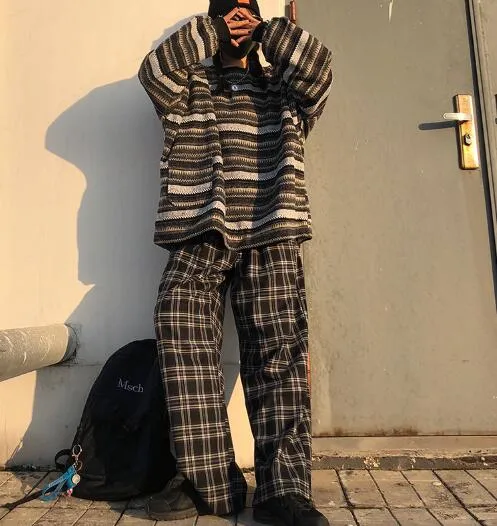 Voguable Pullover Women Vintage Striped Sweater Oversize Long Sleeve Couples Knitted Tops Hip Hop Fashion Streetwear Pullover Female