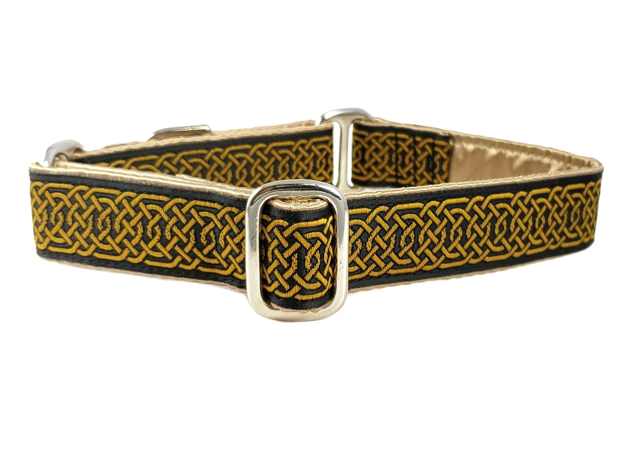 Wexford Celtic Braid in Black & Old Gold - Martingale Dog Collar or Buckle Dog Collar - 1" Width