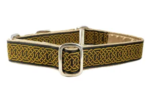 Wexford Celtic Braid in Black & Old Gold - Martingale Dog Collar or Buckle Dog Collar - 1" Width