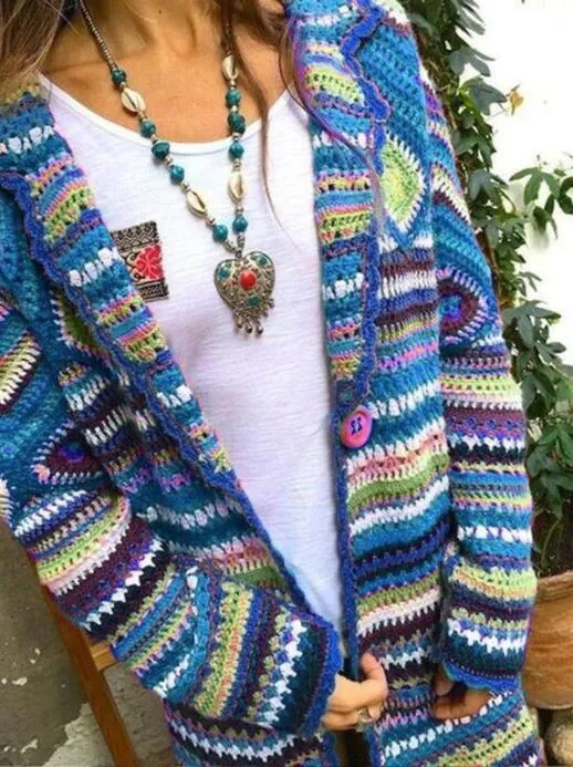 Women's clothing 2019 autumn and winter new printed cardigan long-sleeved sweater