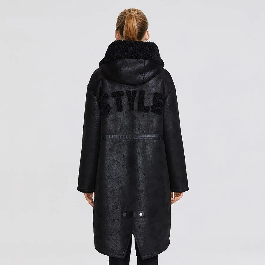 Women's Winter Sheepskin Long Parka With Pockets