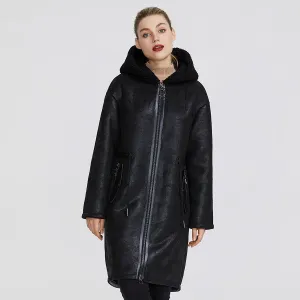 Women's Winter Sheepskin Long Parka With Pockets