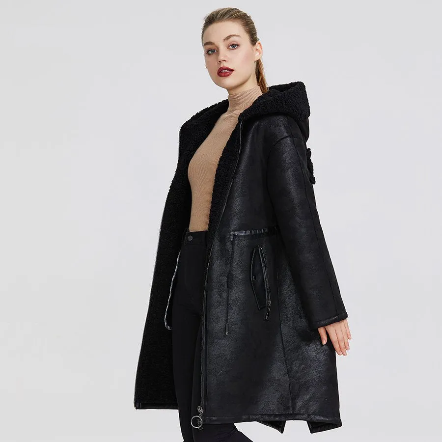 Women's Winter Sheepskin Long Parka With Pockets