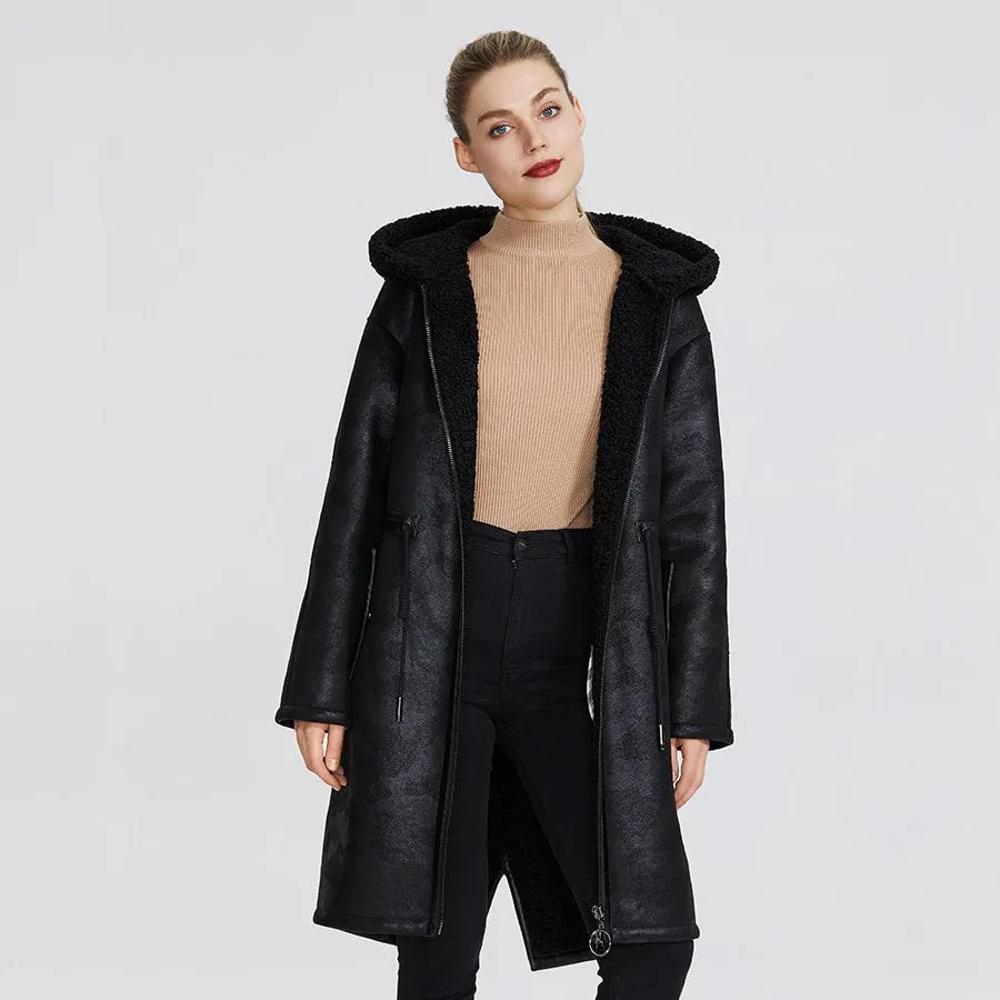 Women's Winter Sheepskin Long Parka With Pockets