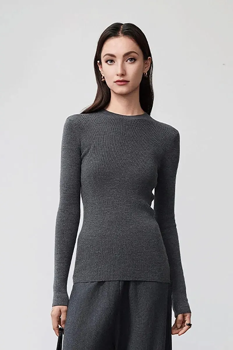 Wool Silk Blend Crew Neck Sweater