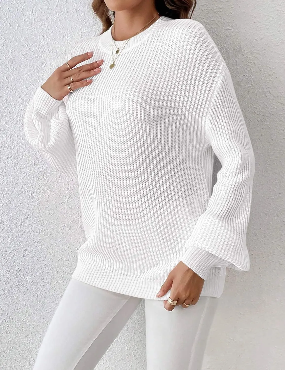 Zeagoo Women 2024 Fall Sweater Crew Neck Casual Long Sleeve Color Block Loose Pullover Rib Knit Blouse Tops XS-XXL
