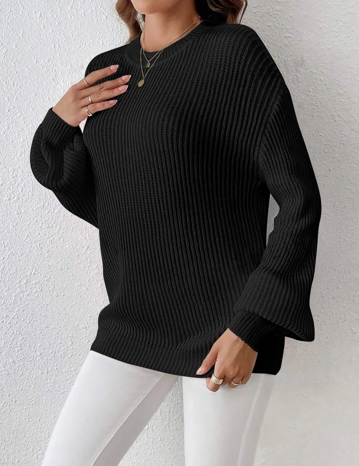 Zeagoo Women 2024 Fall Sweater Crew Neck Casual Long Sleeve Color Block Loose Pullover Rib Knit Blouse Tops XS-XXL