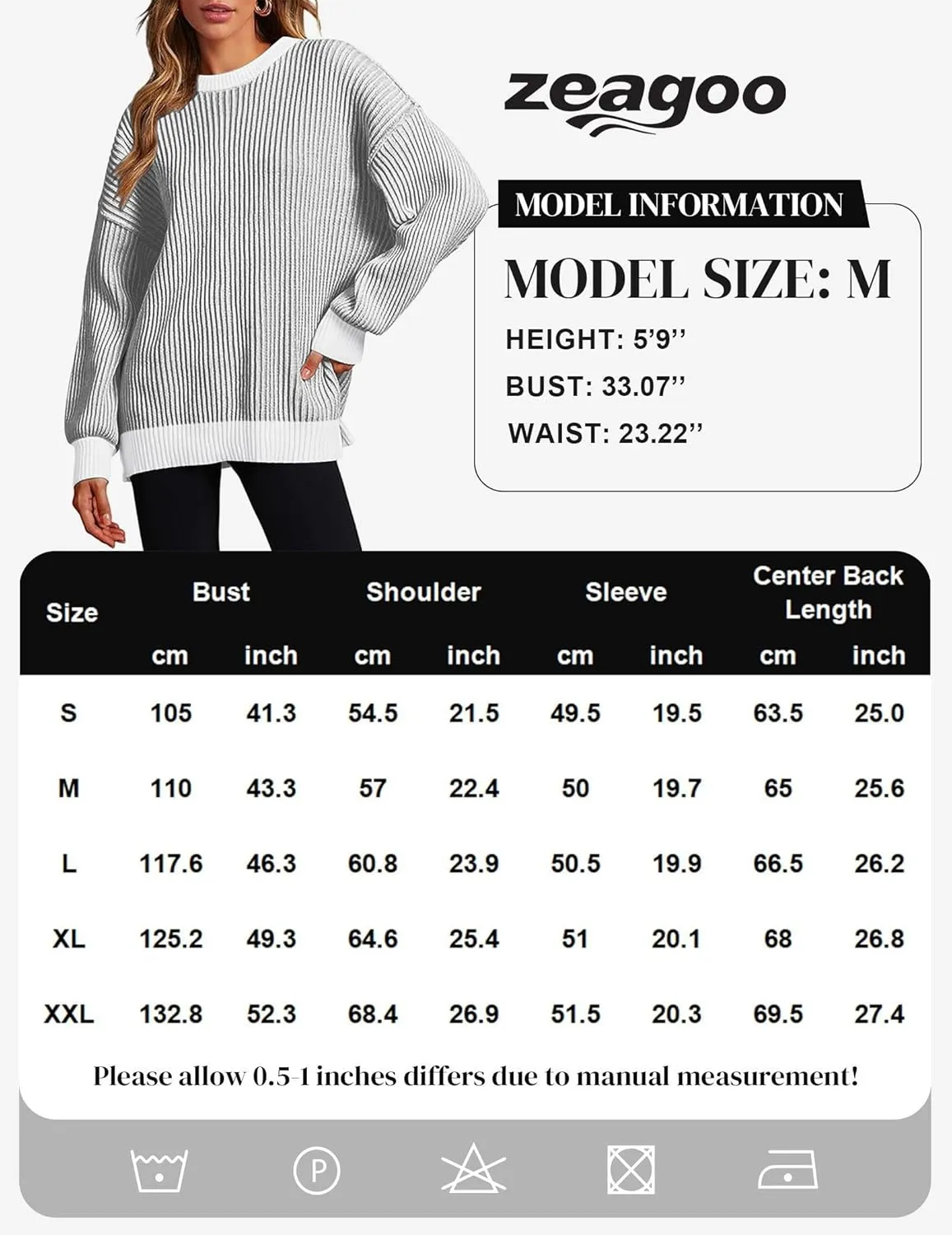 Zeagoo Women 2024 Fall Sweater Crew Neck Casual Long Sleeve Color Block Loose Pullover Rib Knit Blouse Tops XS-XXL