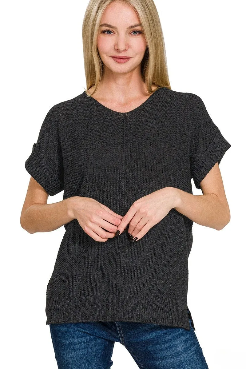 Zenana Center Seam Short Sleeve Sweater