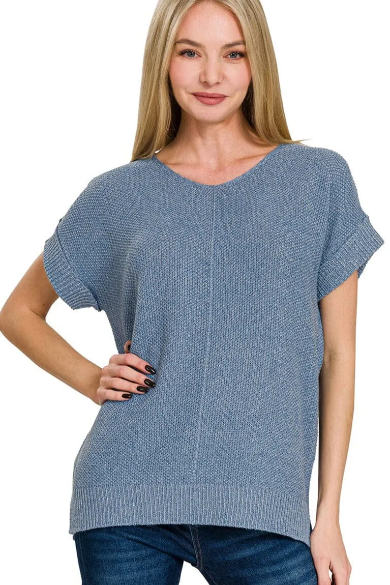 Zenana Center Seam Short Sleeve Sweater